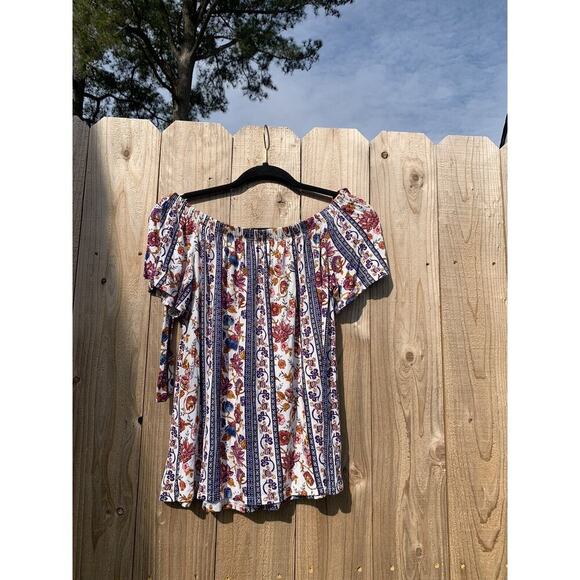 Women's Pink Rose Floral Off-Shoulder Shirt Blouse Top - Medium floral boho - Picture 6 of 6
